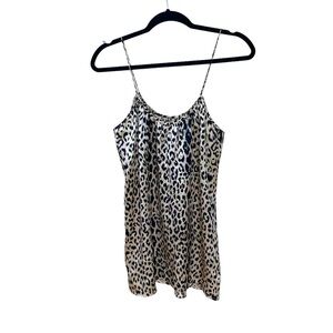 SCOOP NYC BEACH Silk Leopard Print Sleeveless Tank Top Cami Blouse Tan Black M
